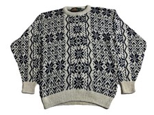 VTG Nordic Greatland Mens Sweater Sz L Fair Isle Blue 100 Cotton USA