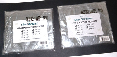 2 Silver Star Tablecloth Protectors 52 x 70in & 60 x 90in Clear NOS