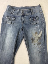 Vintage Disney Jeans Women's Size 16 Tinker Bell Boot Leg Floral Y2K Distressed