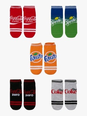 Coca Cola Soda 5 Pair Ankle Socks Orange Fanta Sprite Zero Diet Coke New No Show