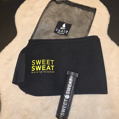 Sweet Sweat Waist Trimmer Belt Bundle with Unscented Gel and Wash Bag Black