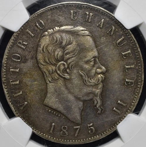 1875 M BN Italy 5 Lire - NGC AU55 Silver ASW 0.7234