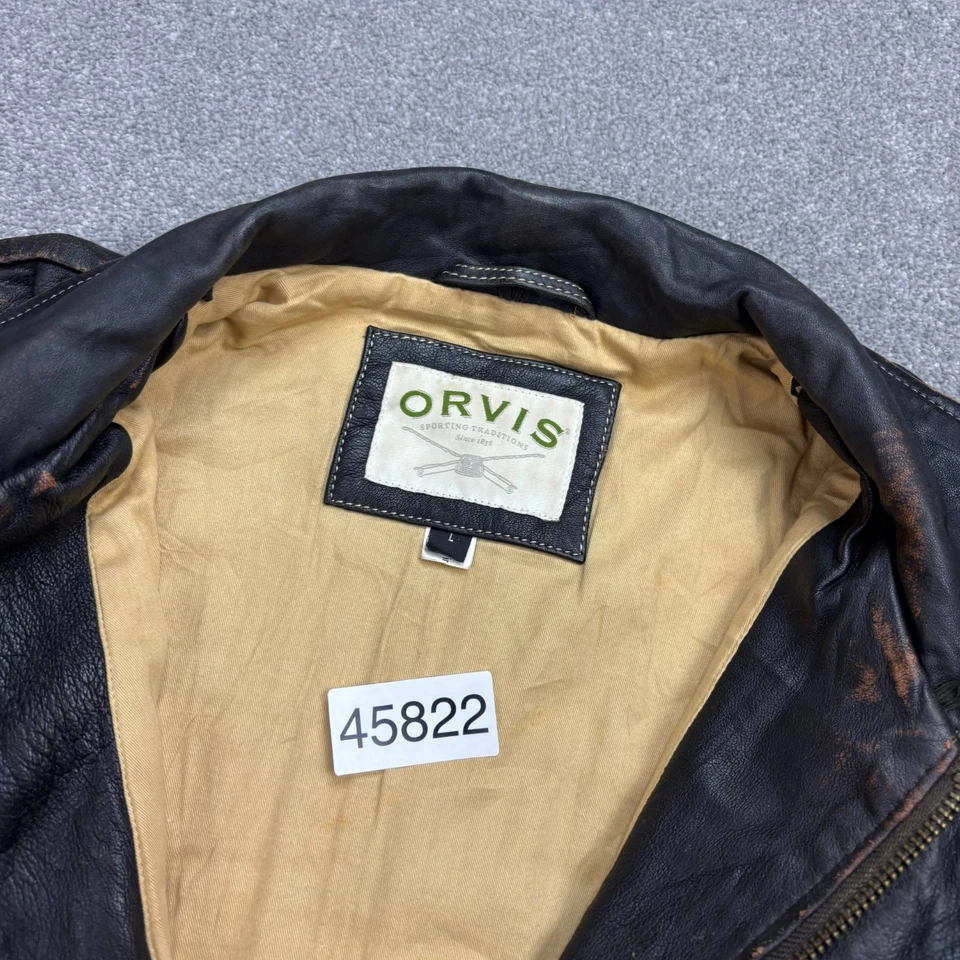 Orvis Leather Flying Jacket Adult Large Black Bomber Aviator Military Flight Men - Image 4 of 4