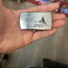 USS Coontz Belt Buckle DDG-40 Zippo Scratched Front Solid Brass Made In USA