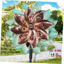 360 Metal Wind Spinners Outdoor for Garden Yard, 64" Kinetic Large Green-brown