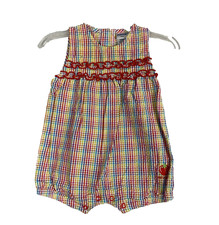 VTG Oshkosh Bubble Romper 3-6 Mo Multicolor check Shortalls 90s Ruffle Girls