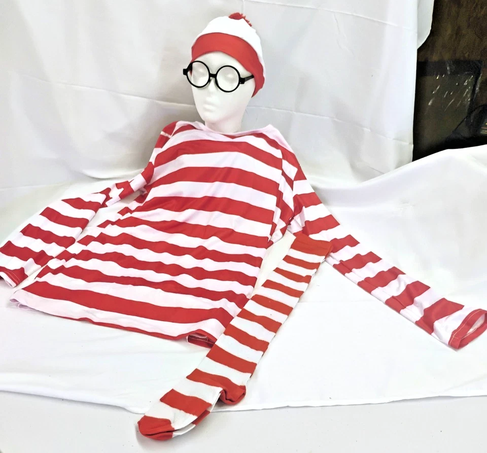 Where Is Waldo - Adult Costume - Size XL Red/White - Glasses, Hat, Shirt & Socks - Image 4 of 4