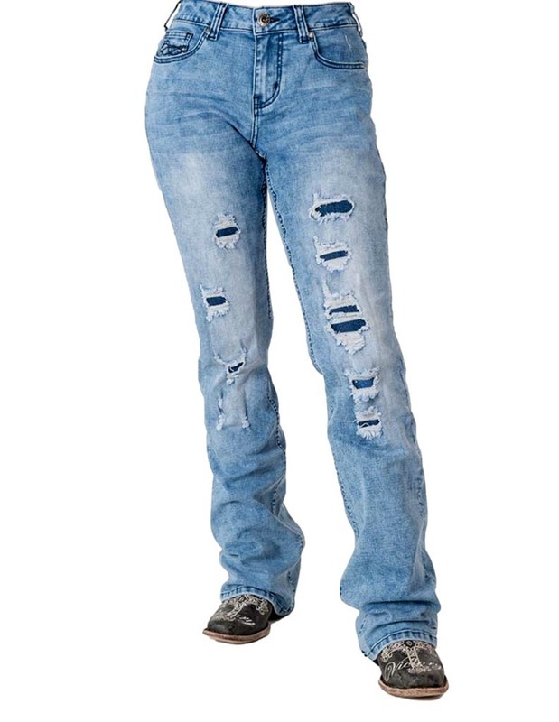 Cowgirl Tuff Western Jeans Womens Rip It 26 Reg Light Wash JRIPIT CLEARANCE