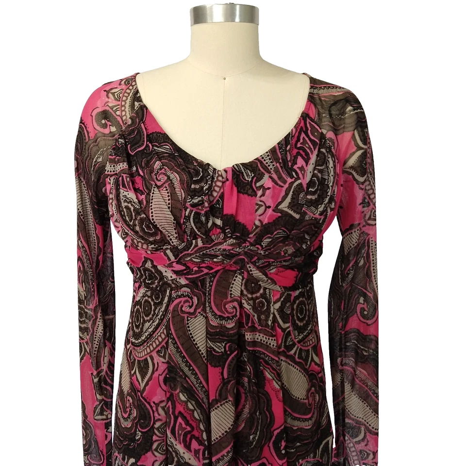 Vestido de Hadas Vintage Y2K INC Talla M Rosa Marrón Paisley Micro Malla Estampado Boho Foto 2 de 4