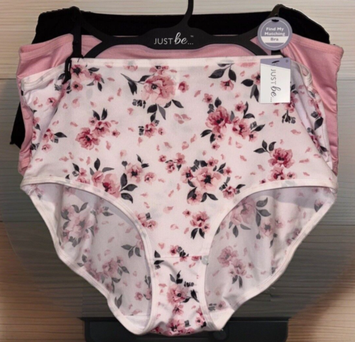 Just Be Womens Briefs Panties 3 Pack High Waist Pink Floral Pink Black Size 2X