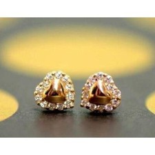 14K Yellow Gold White Gold Heart Shape CZ Earrings