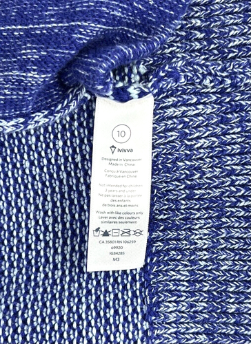 IVIVVA By LULULEMON Girls Wrap Cardigan Striped Sweater 10 Blue/White Thumbholes - Picture 2 of 11