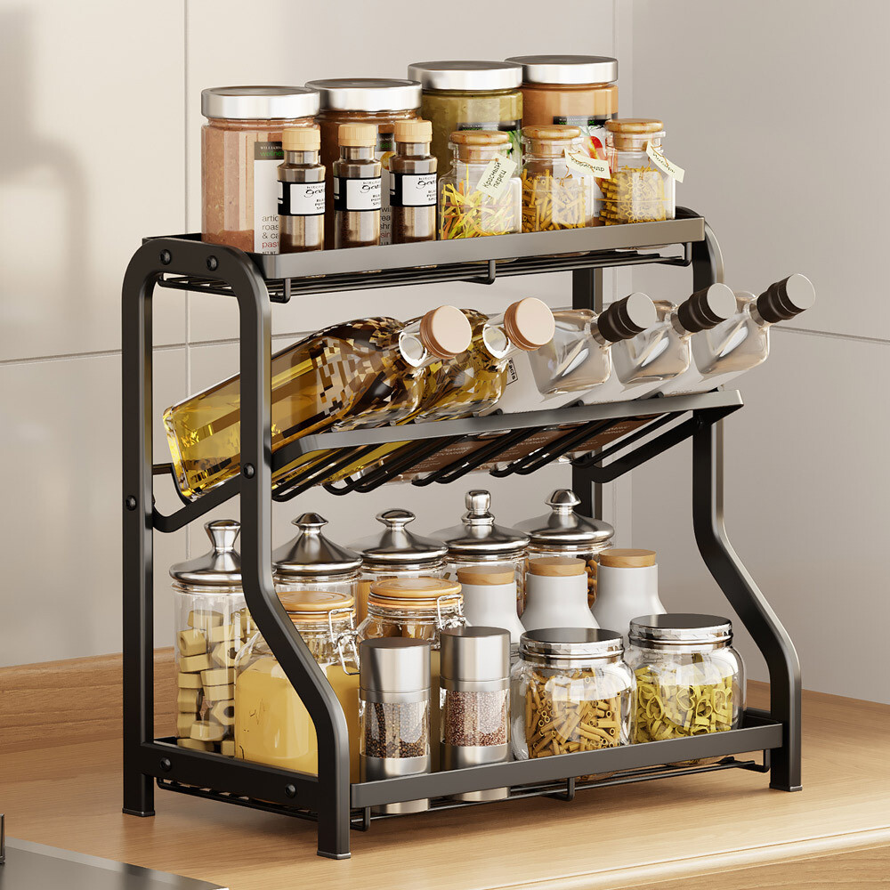 3-Tier Free Standing Spice Racks Kitchen Shelf Bathroom Caddy
