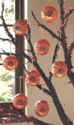 Set 8 Halloween Pumpkin Resin Ornaments-8 Carved Faces-For Halloween Tree