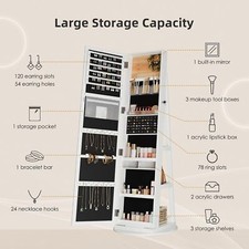 Schmuckschrank 360° Drehbar Spiegelschrank Schmuckkasten Schmuckkommode Weiß
