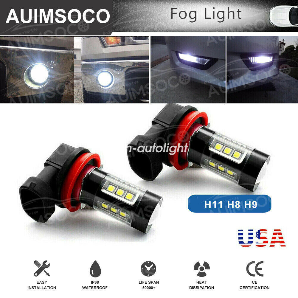 2x H11 Car LED Fog Lights Bulbs White Headlights Front Headlamps DRL Replacement