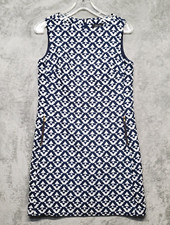 Tahari Arthur S Levine Dress Womens 4 Navy Blue White Lined Zipper Pockets