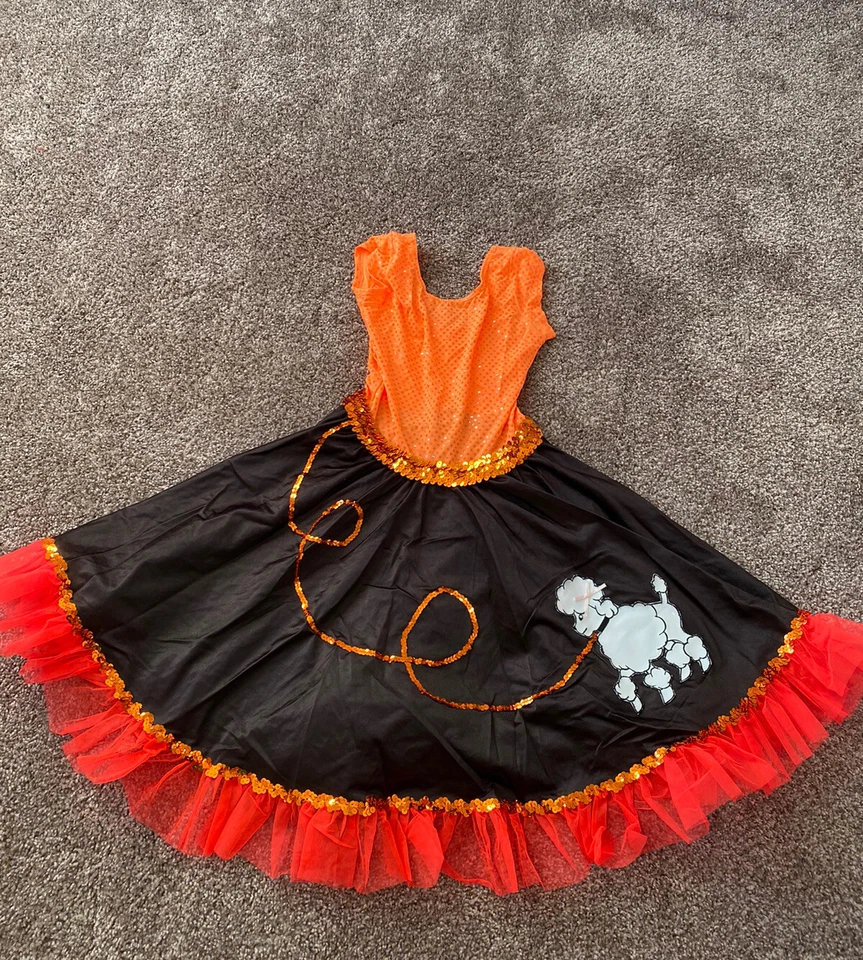 Vestido Falda Caniche Naranja Leo’s Dancewear Talla LC Grande Niño Años 50 Lentejuelas Jazz Foto 3 de 4