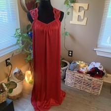 Vtg 80s Red Nylon Sz S Texsheen Long Nightgown Lingerie 36 Bust