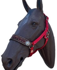 custom personalized nylon horse halter in all sizes in Red