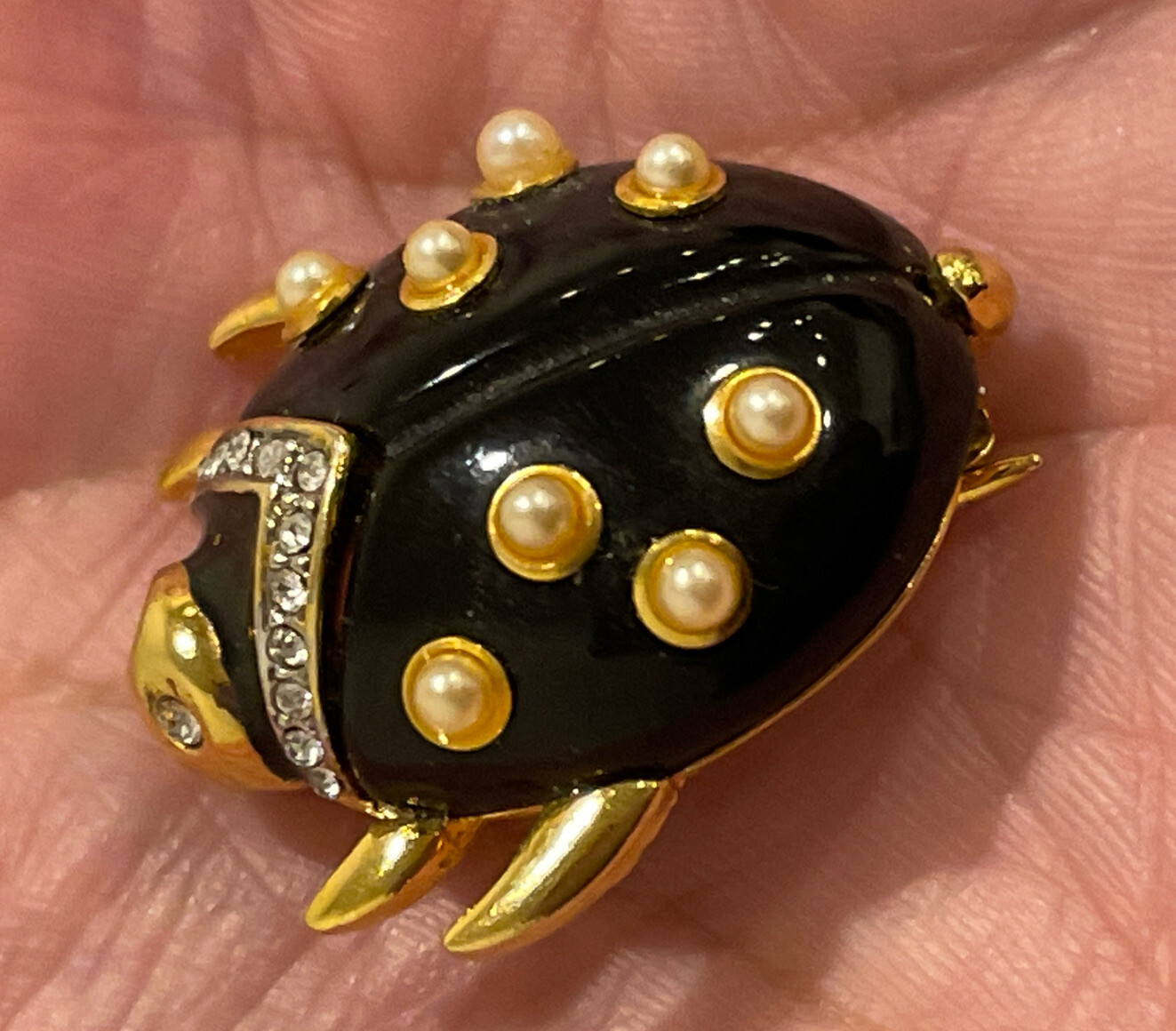 Vtg Kenneth J Lane Gripoix Black Enamel Ladybug G… - image 2