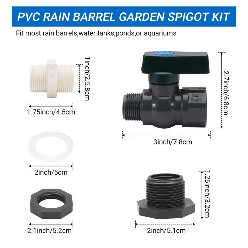 PVC Rain Barrel Diverter Kit 3/4 Inch Water Barrel Spigot Kit Fitting