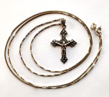  Beautiful Sterling Silver NF Italy Box Link 30  Necklace Crucifix Cross Pendant