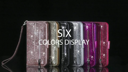 For Xiaomi Redmi Note 11s 10s 9s 8 Pro Glitter Wallet Case Card Zip Flip Cover - Video 1 of 1