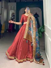 Reception Wear Chinon Silk Lehenga Choli With Tussar Silk Dupatta For Women