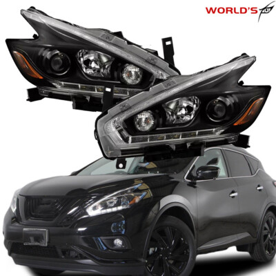 For 2015-2018 Nissan Murano Halogen Black LED DRL Projector Headlights Headlamps