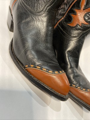 Vintage Tony Lama Cowboy Boots Brown & Black Leather Size