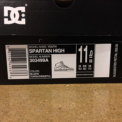DC Spartan High Youth Size 11 US Kids Black Turquoise BMX Skate