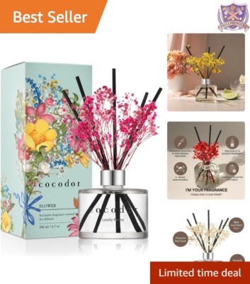 Reed Diffuser Glass 6.7oz Lovely Peony Long Lasting Fragrance Home Decor