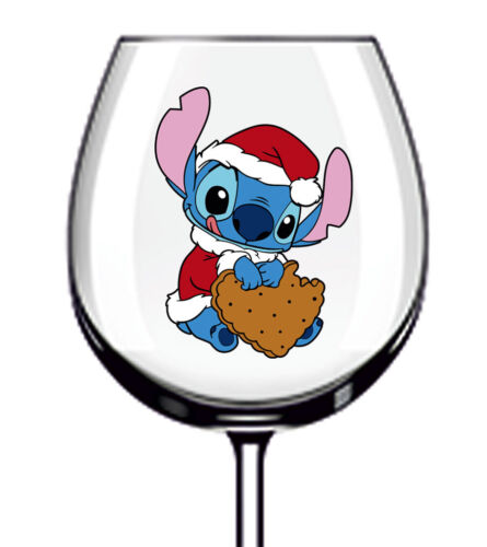 12x Stitch Cookie Christmas Colour Wine Glass Bottle Vinyl Sticker Decals a3773 - Afbeelding 1 van 3