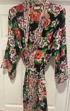 Vintage Victorias Secret Robe Womens S/M Gold Label Floral Black Red Pink 90s