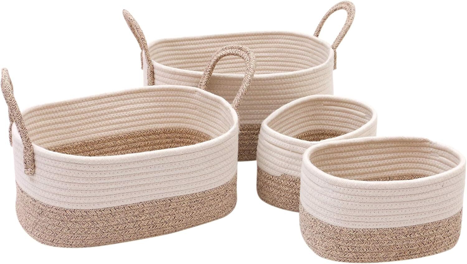 Storage Baskets Set of 4,Cotton Rope Woven Organizer Bins 4 Piece Set, Beige-image