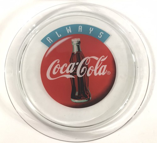 Always Coca Cola Clear Glass Round 13" Serving Tray Platter Vintage 1993