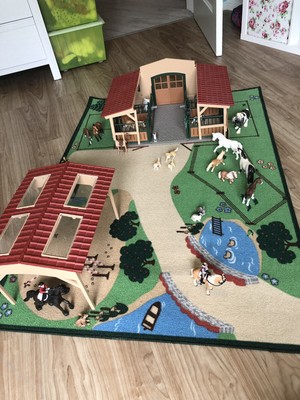 Riesen Schleich Set Pferdehof Teppich Pferde Stall Waschanlage Ebay