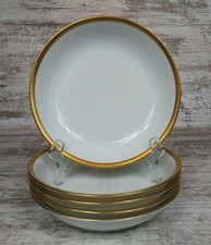 5 Epiag Czechoslovakia White Coupe Soup Salad Bowls Gold Greek Key Trim