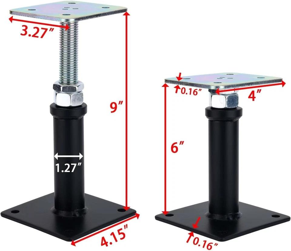 Paquete de 4 soportes de elevación de poste de gato de piso de ajuste 6-9 pulgadas ajustables... Foto 2 de 4