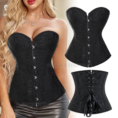 Women Plus Size Bridal Lingerie Lace up Satin Boned Corset + G-string Size 6-24 - Picture 29 of 34