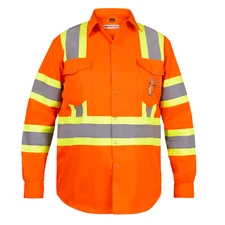 Premium Class 3 High Visibility Hi Vis Safety Shirt - Full Sleeve-65% C35% N-6oz