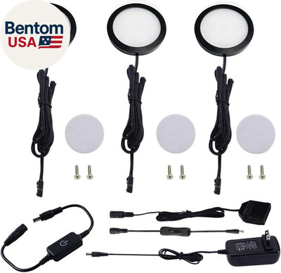 under Cabinet LED Black Cover Puck Lighting Kit with Touch Dimmer Switch for Kit