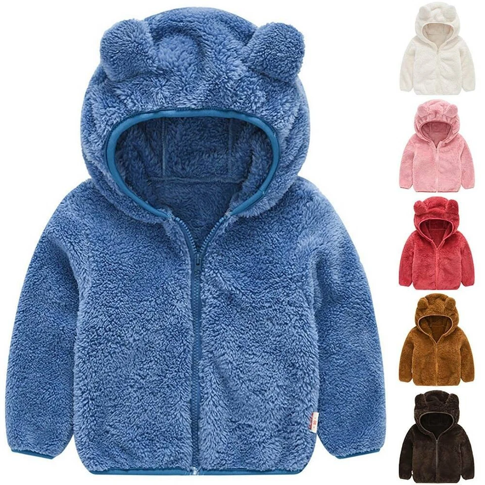 Niños Niñas Niños Pequeños Vellón Chaqueta con Capucha Sudaderas Abrigo Cálido Invierno Prendas exteriores ML Foto 2 de 4