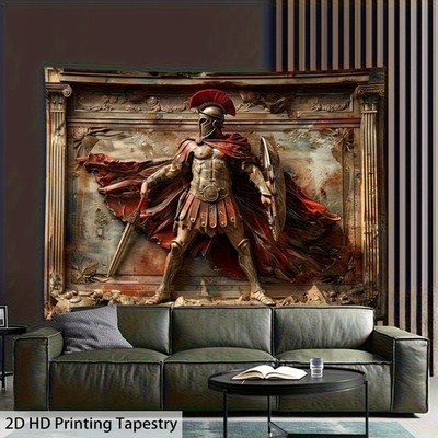 Vintage Spartan Warrior Tapestry - Ancient Greek Warrior Wall Hanging with Spart
