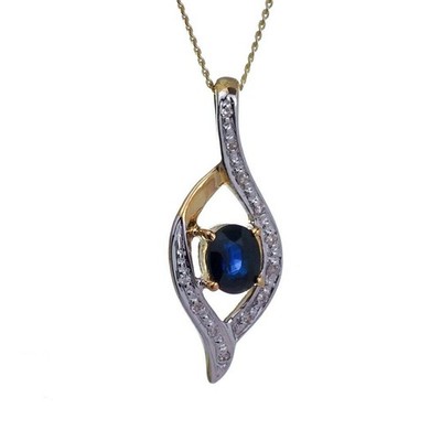 9 kt Saphir Halskette Gelbgold 0,47 kt blau oval Natur Edelstein verpackt Geschenk