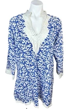 Embroidered & Embellished Coral Print Tunic Striking White Detail Cotton 12