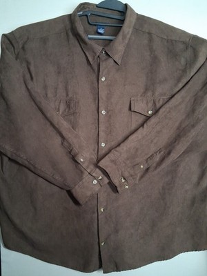 Knightsbridge Button-Up Shirt Men's size 4X Brown Faux Suede Long Sleeve