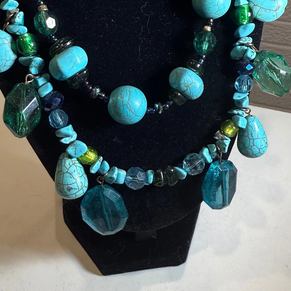 Turquoise Beaded Necklace Chunky Statement Bohemian Fashion Jewelry - Image 2 of 4