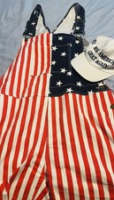 American Flag Denim Bib Overall Shorts Casual Walkshort Jumpsuit Romper Unisex